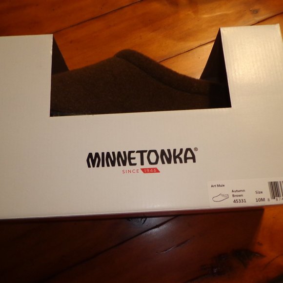 Men's NIB Minnetonka Art Mule Slippers 10M Autumn Brown Slip On - Picture 3 of 14